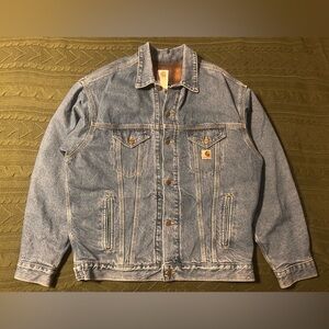 VTG Carhartt Mens Denim Jacket Blanket Lined Workwear J11DST Size Large Tall